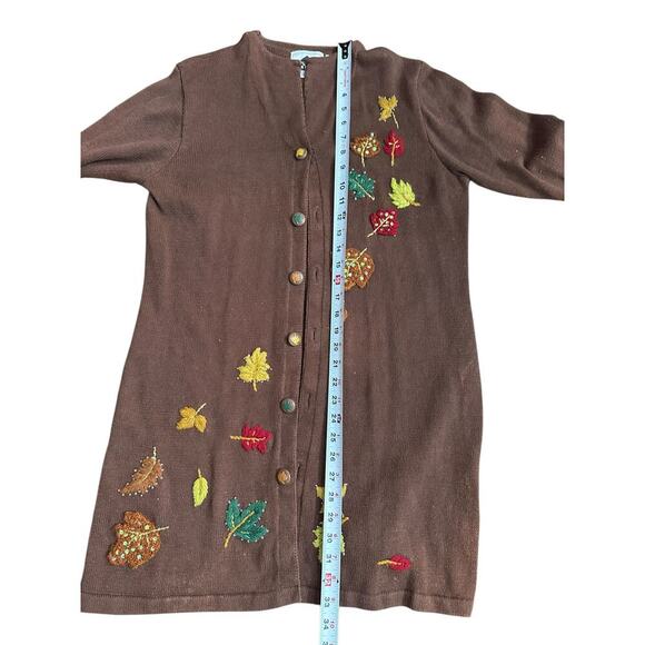 Storybook Knits Brown Embroidered Long Sleeves Button Up Cardigan Sweater Size L - Picture 4 of 9